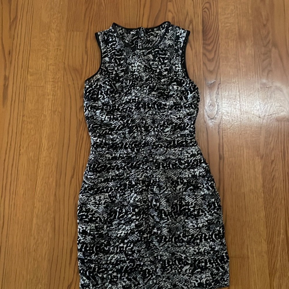 H&M Black and White Animal Print Ruched Dress